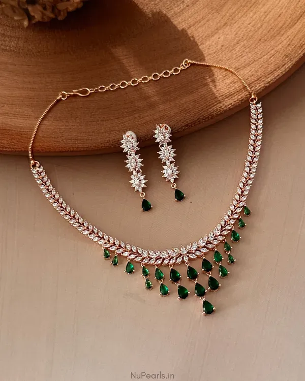 Green_Raha_Necklace_18k_Rose_Gold_Plated_American_Diamond_Jewellery_Set_For_More