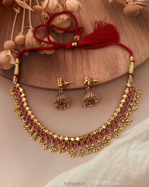 Ruby_Red_Hema_Pota_Stone_Ghunghroo_Necklace_Set_In_Premium_Gold_Polish