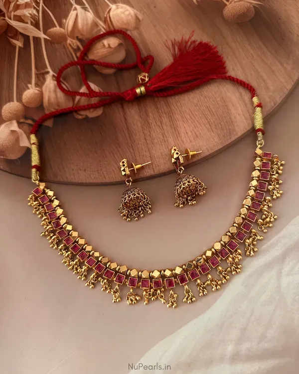 Ruby_Red_Hema_Pota_Stone_Ghunghroo_Necklace_Set_In_Premium_Gold_Polish