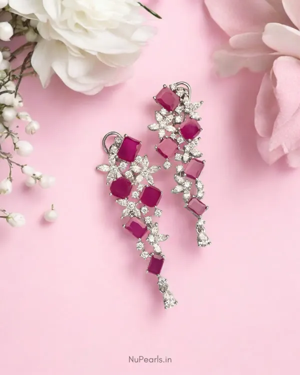 Ruby_Red_Shina_Long_Cz_Earrings_With_Back_Clip_Rhodium_Plated