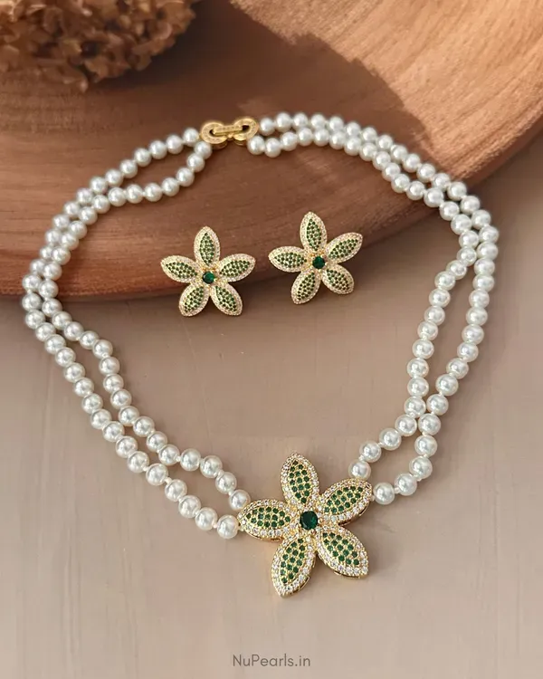 Green_Ruhani_Ad_Pearl_Necklace_With_Ad_Back_Clasp_Matching_Earrings_18k_More