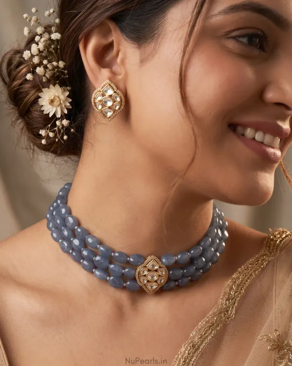 Blue_Roma_Moissanite_Layered_Choker_With_Studs_18k_Gold_Plated_Jewellery_S