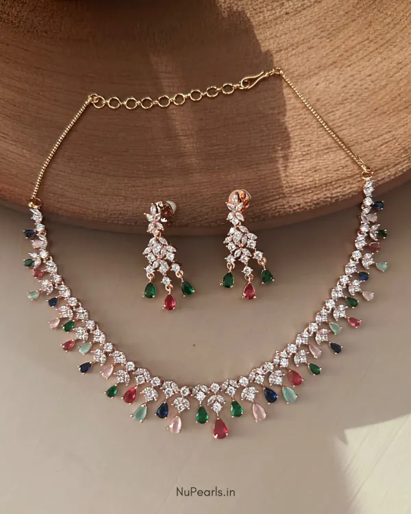 Multi_Dwani_Necklace_18k_Rose_Gold_Plated_Cz_Studded_Jewellery_Set_For_Wo