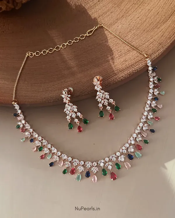 Multi_Dwani_Necklace_18k_Rose_Gold_Plated_Cz_Studded_Jewellery_Set_For_Wo