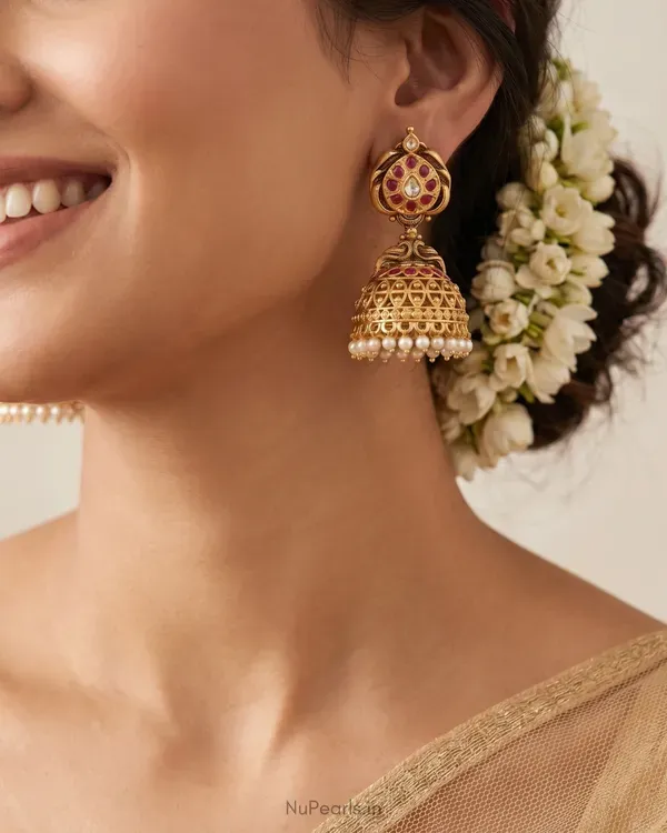 Vidhi_Traditional_Kundan_Jhumka_Earrings_With_Ruby_Stones_And_Pearl_Drops