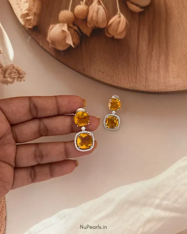 Yellow_Lucy_Doublet_Cz_Stone_Rhodium_Earrings