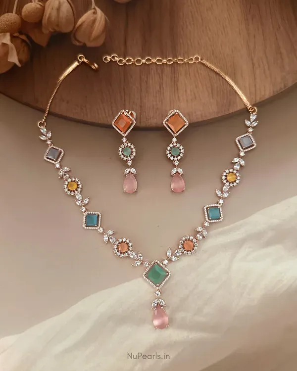 Pastel_Multi_Jannat_Necklace_18k_Rose_Gold_Plated_Cz_Studded_Jewellery_Se