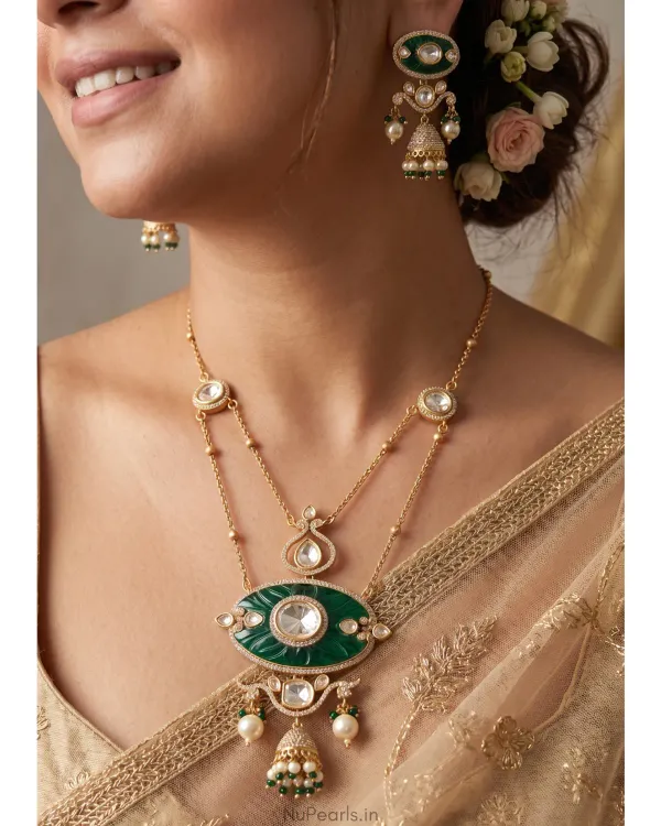 Emerald_Green_Designer_Moissanite_Ayushi_Kundan_Necklace_Set_With_Jhumkis_More