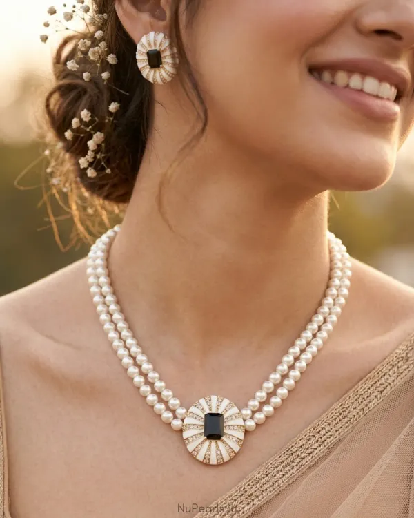 Black_Gold_Ad_Ida_Enamel_Pearl_Necklacewith_Ad_Back_Clasp_Matching_Earrin