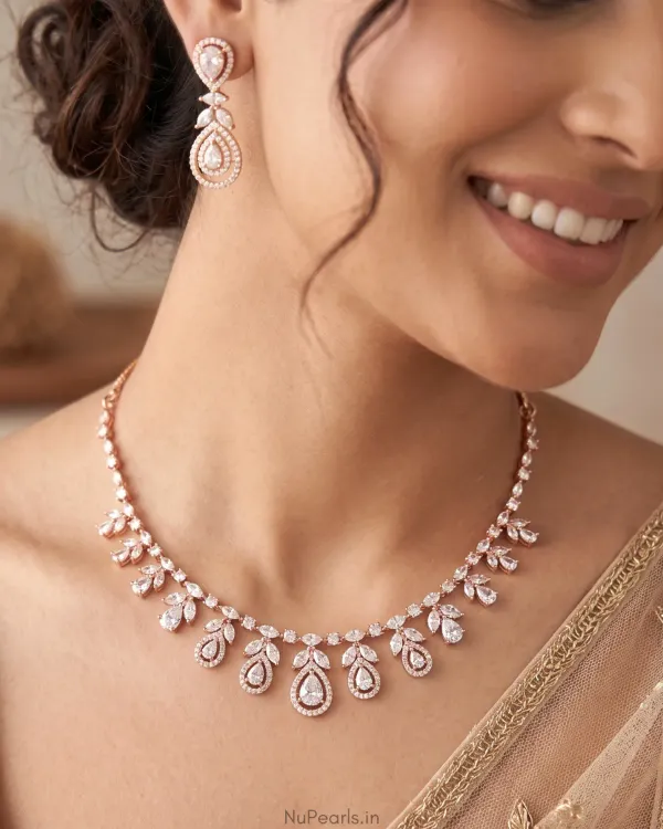 White_Hiba_Necklace_18k_Rose_Gold_Plated_American_Diamond_Jewellery_Set_For
