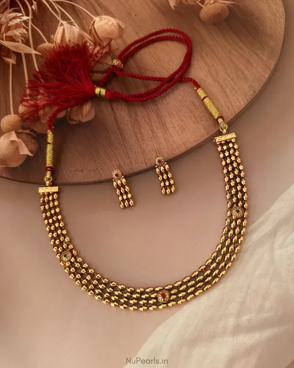 Vinaya_Antique_Gold_Triple_Strand_Gold_Beaded_Necklace_Set_In_Premium_Polis