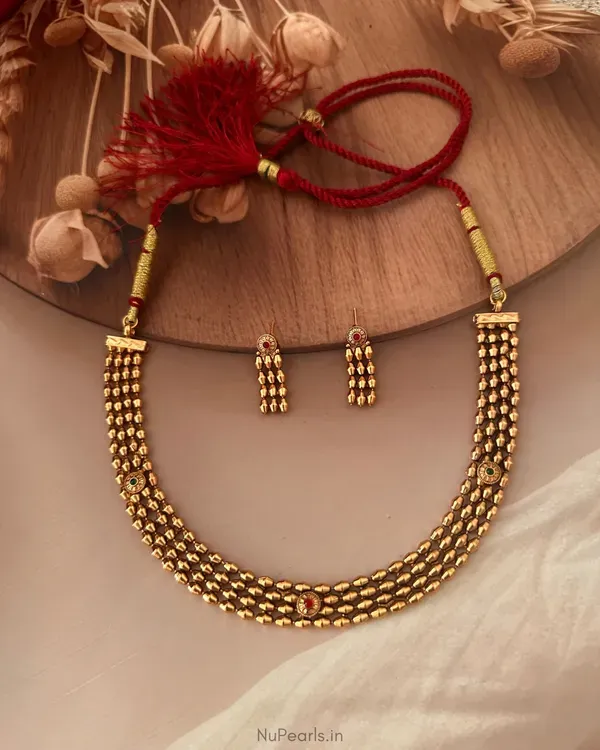 Vinaya_Antique_Gold_Triple_Strand_Gold_Beaded_Necklace_Set_In_Premium_Polis