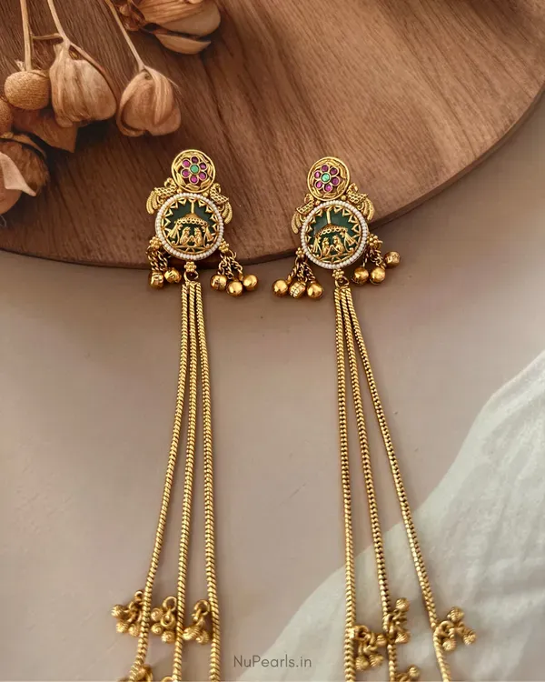 Mint_Green_Siddhi_Kashmiri_Long_Ghunghroo_Drop_Earrings_In_Antique_Gold