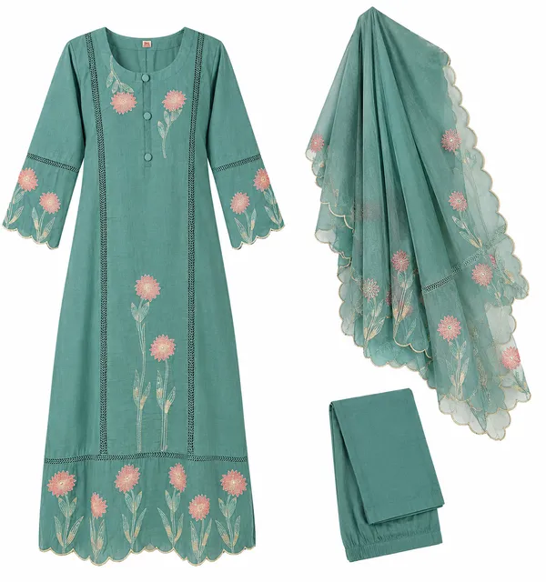 Teal_Cotton_Silk_Embroidered_Straight_Kurta_Suit_Set_For_Women