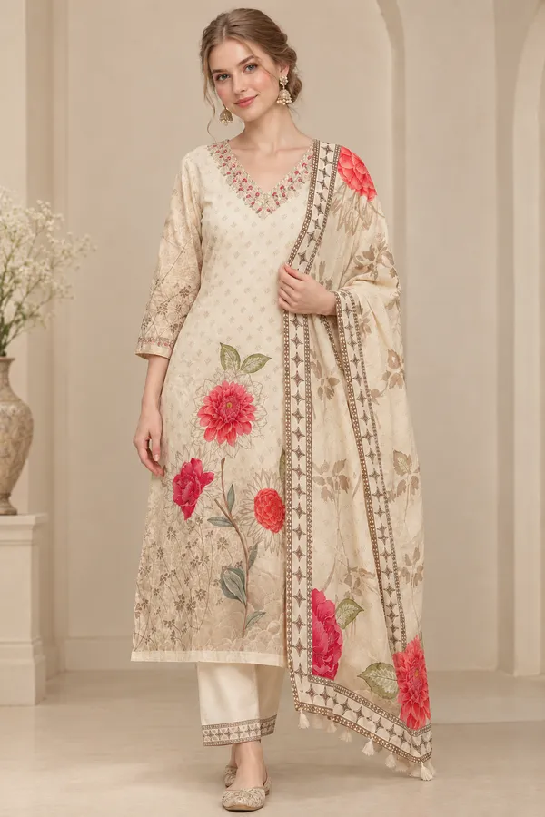Cream_Floral_Printed_Ethnic_Suit_Set_for_Women