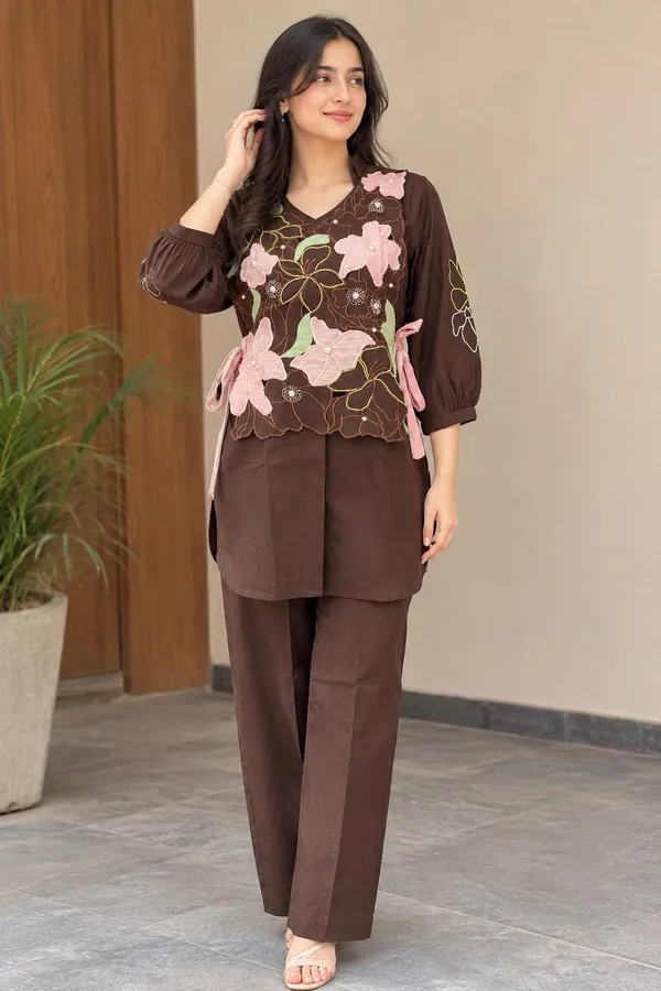 Brown_Floral_Embroidered_Two-Piece_Set_for_Women
