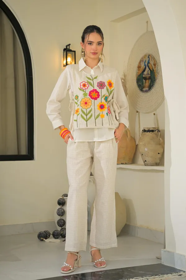 White_Floral_Embroidered_Shirt_And_Pants_Co-Ord_Set_for_Women