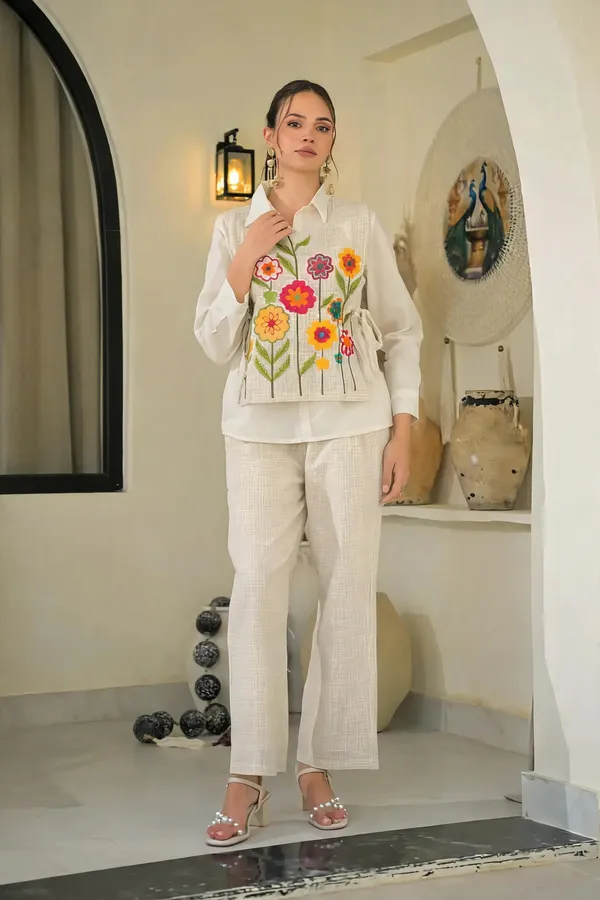 White_Cotton_Embroidered_Shirt_And_Pants_Co-Ord_Set_For_Women