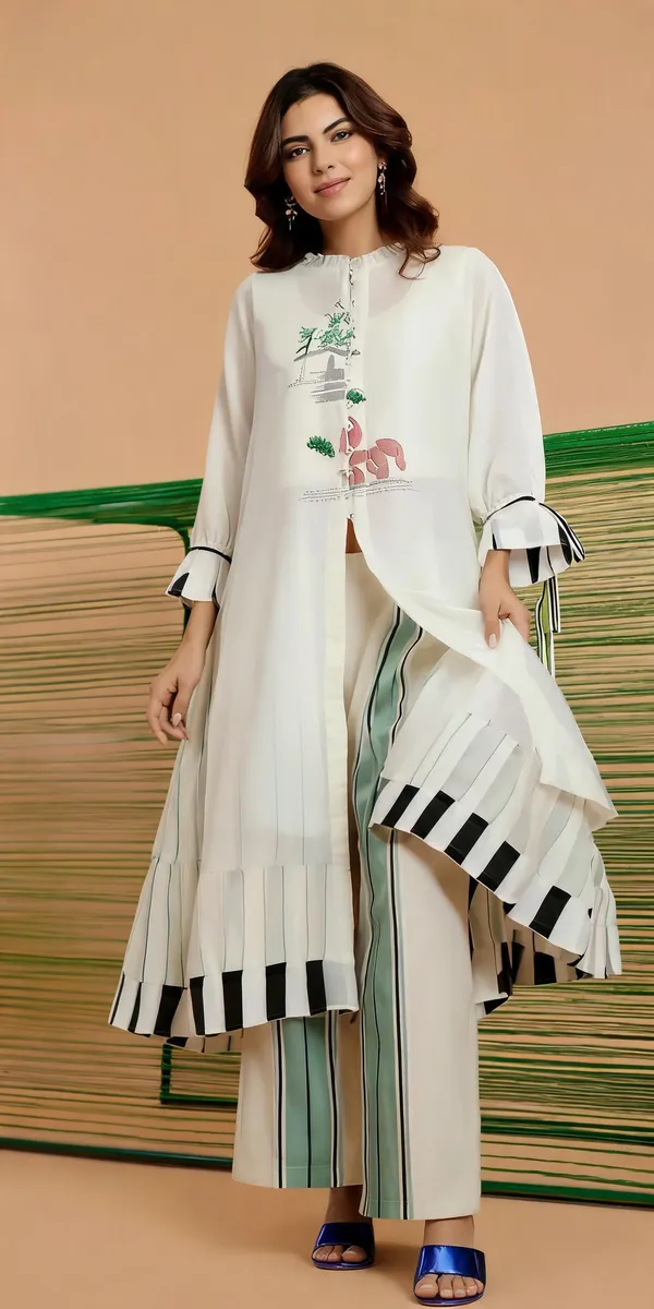 White_Mal_Cotton_Flared_Printed_Kurta_Set_For_Women