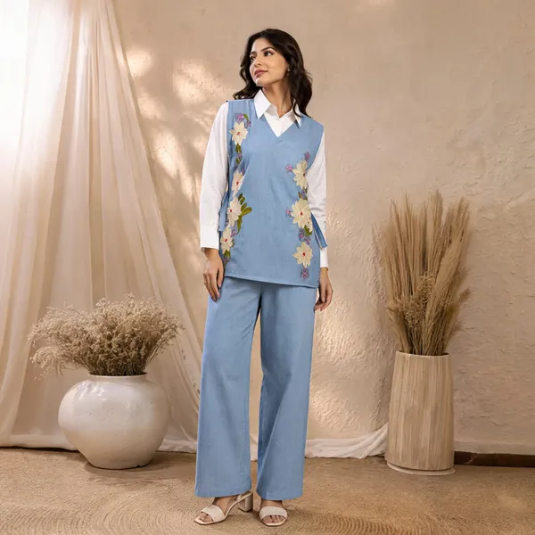 Blue_Linen_Cotton_Floral_Embroidered_Co-Ord_Set_For_Women