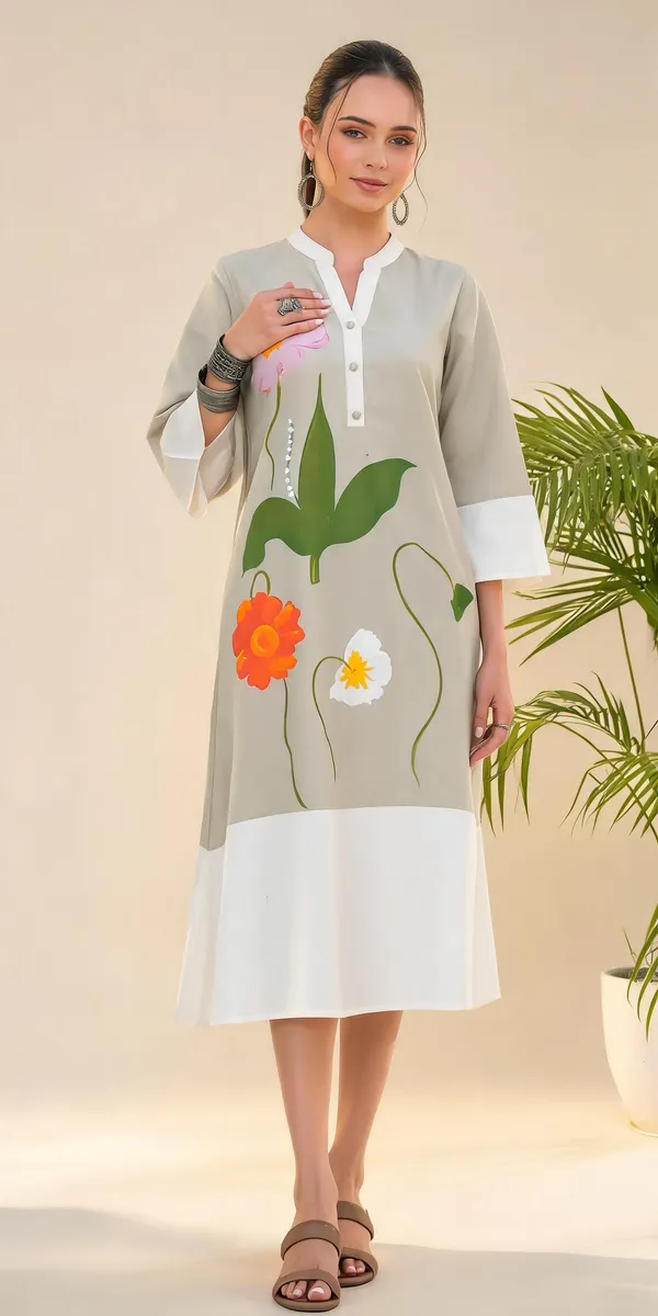 Beige_Khadi_Cotton_Straight_Floral_Print_Kurta_For_Women