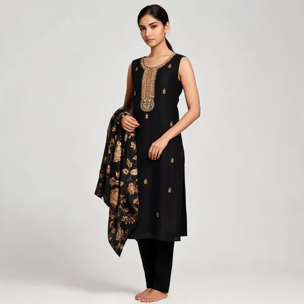 Black_Crepe_Embroidered_Sleeveless_Kurta_Set_With_Dupatta_For_Women