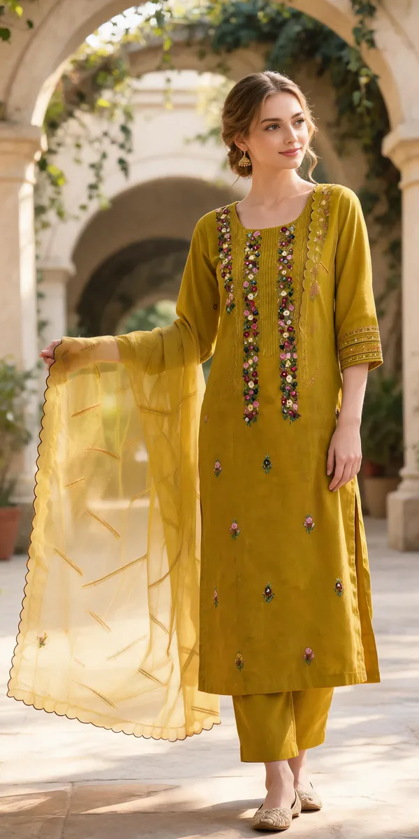 Mustard_Zam_Cotton_Embroidered_Straight_Kurta_Set_For_Women