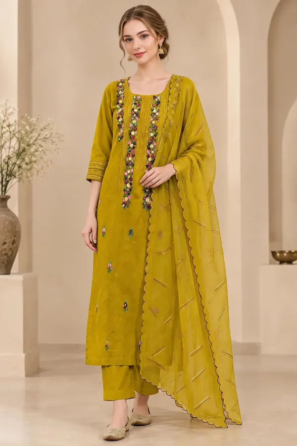 Mustard_Zam_Cotton_Embroidered_Straight_Kurta_Set_For_Women