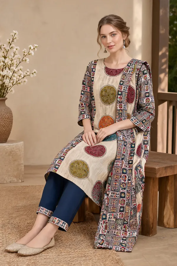 Beige_Silk_Printed_Straight_Kurta_Set_For_Women
