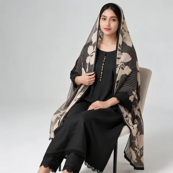 Black_Silk_Printed_Straight_Kurta_Set_For_Women