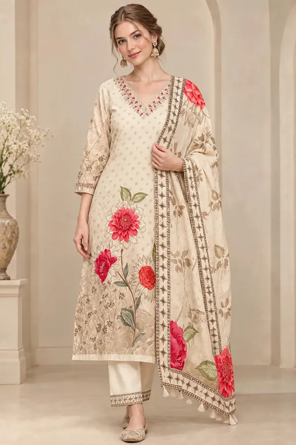 Cream_Cotton_Floral_Printed_Straight_Ethnic_Suit_Set_For_Women