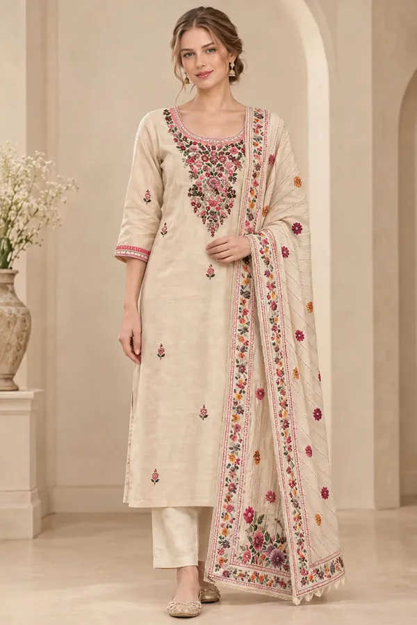 Cream_Zam_Cotton_Sequin_Embroidered_Kurta_Set_For_Women