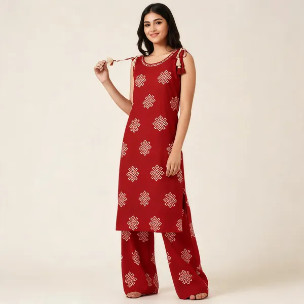 Red_Silk_Printed_Sleeveless_Straight_Kurta_Set_For_Women