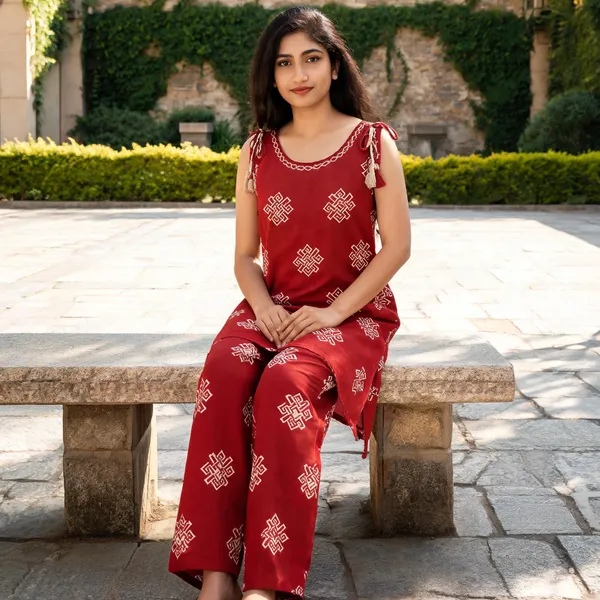 Red_Silk_Printed_Sleeveless_Straight_Kurta_Set_For_Women