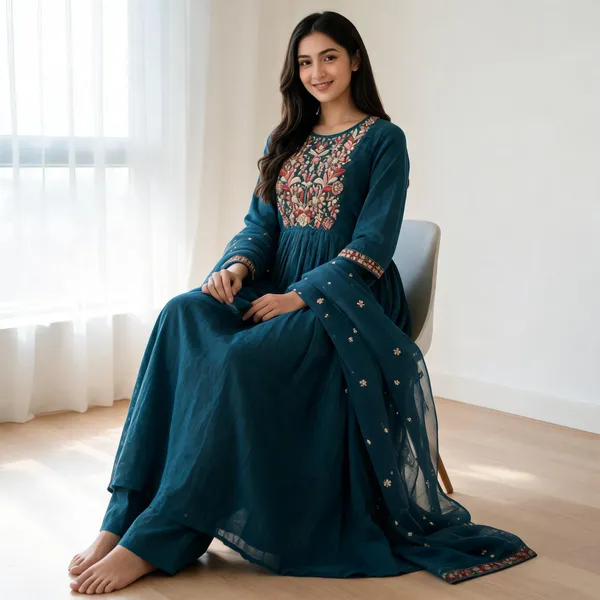Blue_Pure_Mal_Mal_Flared_Embroidered_Anarkali_Suit_Set_For_Women