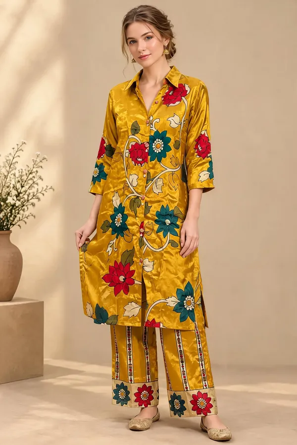 Mustard_Crepe_Floral_Printed_Straight_Kurta_Set_For_Women