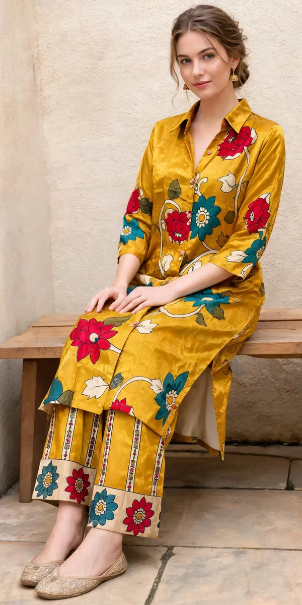 Mustard_Crepe_Floral_Printed_Straight_Kurta_Set_For_Women