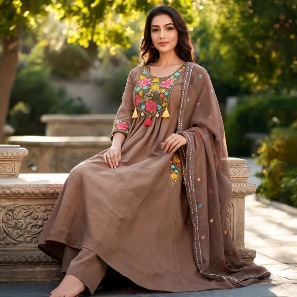 Brown_Zam_Cotton_Flared_Embroidered_Anarkali_Suit_Set_For_Women