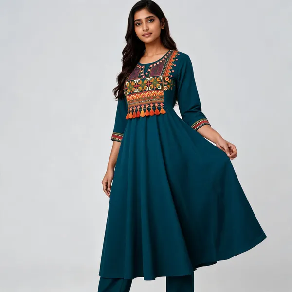 Teal_Pure_Cotton_Flared_Embroidered_Anarkali_Suit_Set_For_Women