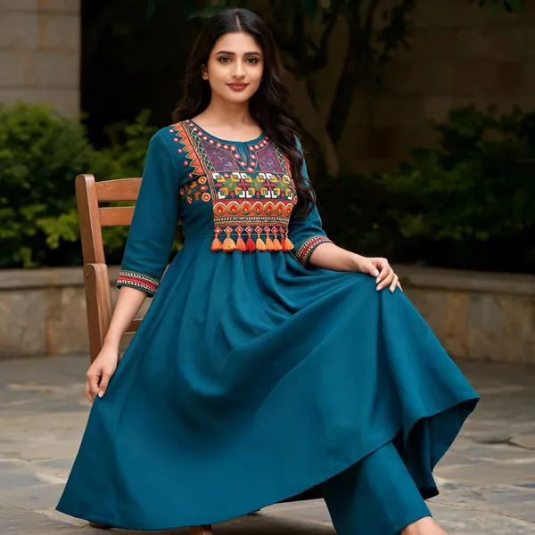 Teal_Pure_Cotton_Flared_Embroidered_Anarkali_Suit_Set_For_Women