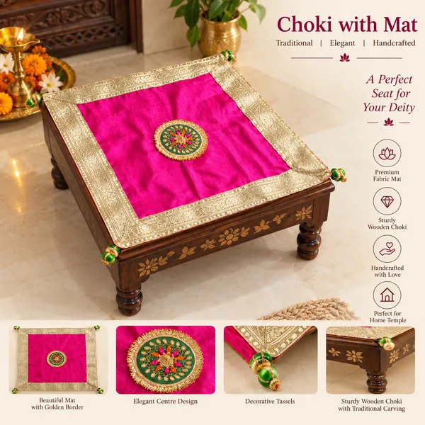 Wooden_Traditional_Floral_Choki_With_Pink_Fabric_Mat