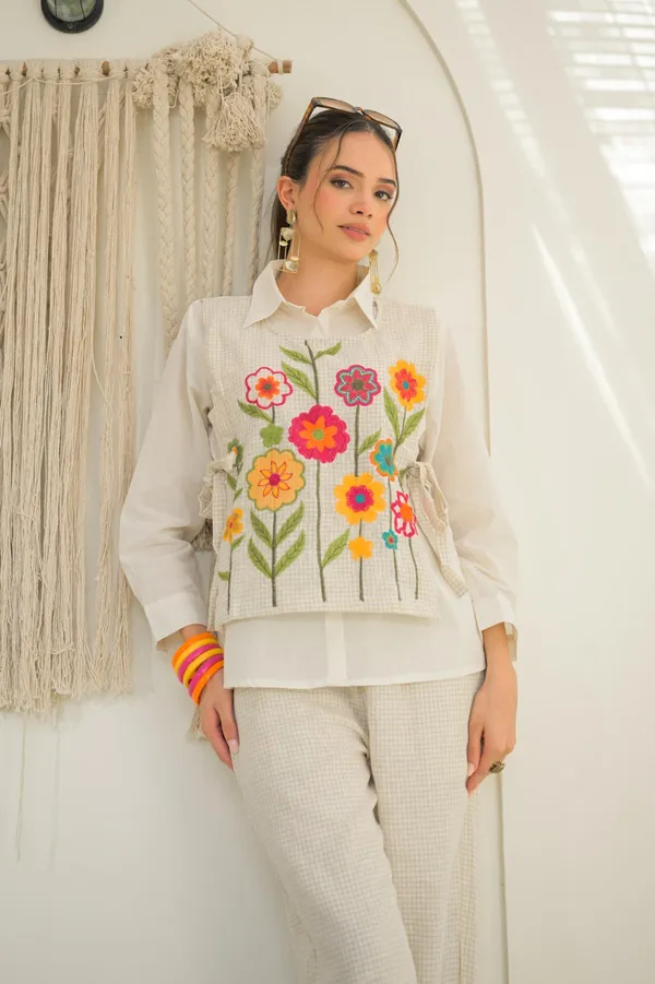 White_Floral_Embroidered_Shirt_And_Pants_Co-Ord_Set_for_Women