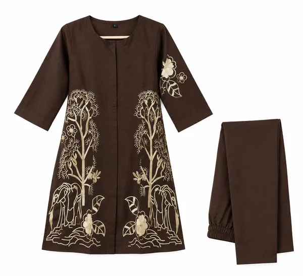 Brown_Embroidered_Straight_Kurta_Pant_Set_for_Women