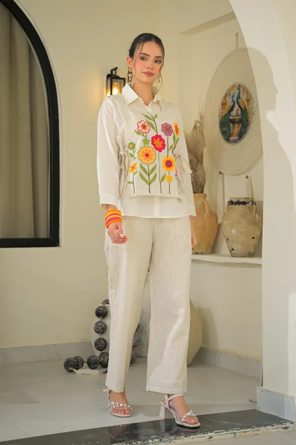 White_Floral_Embroidered_Shirt_And_Pants_Co-Ord_Set_for_Women