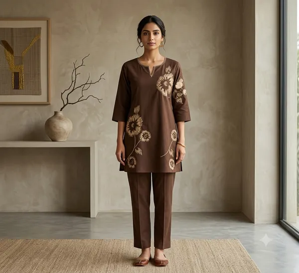 Brown_Cotton_Embroidered_Straight_Kurta_Set_For_Women