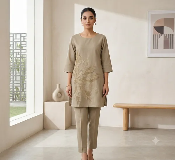 Beige_Zam_Cotton_Silk_Thread_Embroidered_Kurta_Set_For_Women
