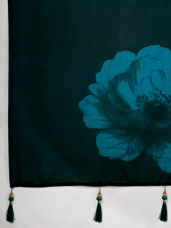Teal_Green_Satin_Floral_Print_Saree_For_Women