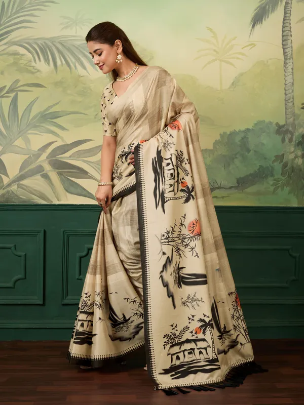 Beige_Heavy_Tussar_Silk_Printed_Ethnic_Saree_For_Women