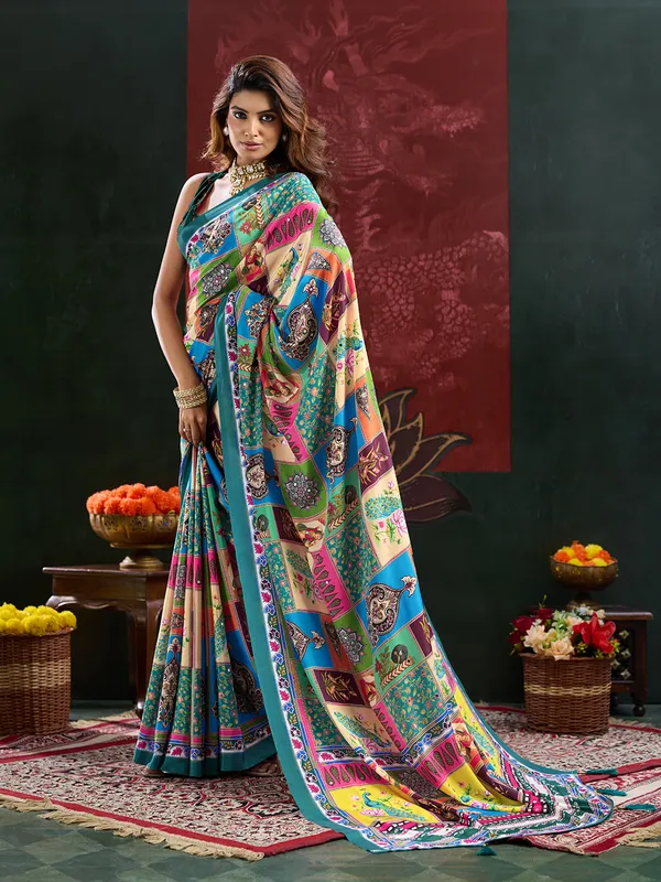 Teal_Crepe_Silk_Printed_Ethnic_Saree_For_Women