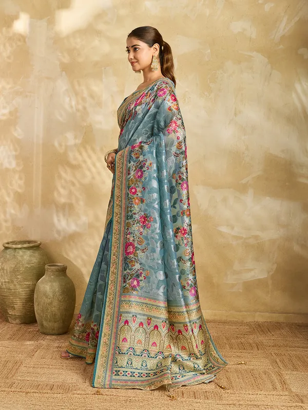 Blue_Brasso_Floral_Print_Saree_For_Women